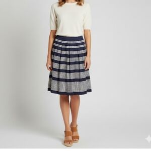 Talbots Navy & White Polka Dot Satin Semi-Pleated Skirt